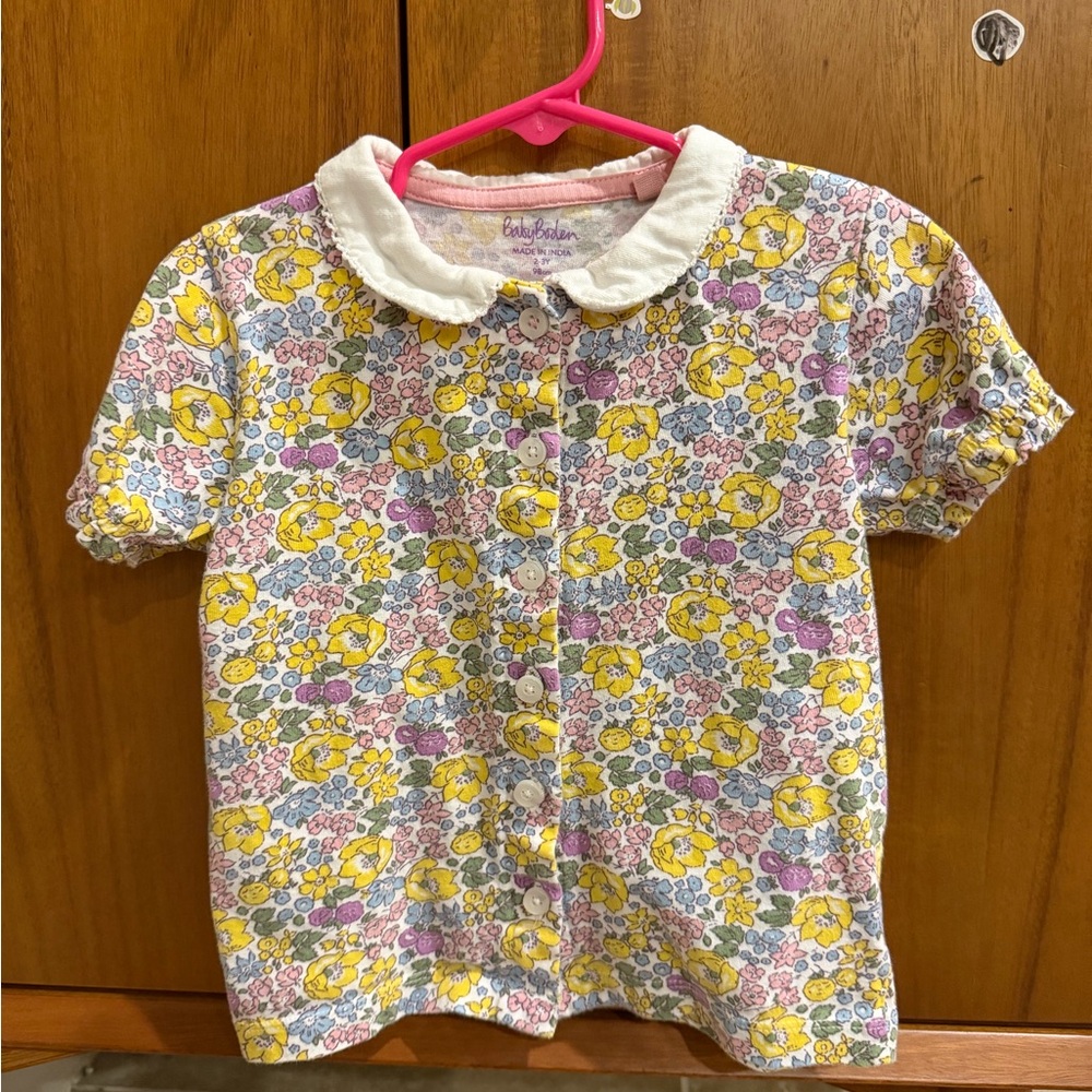 Mini Boden Yellow and Pink Floral Button Down Shirt